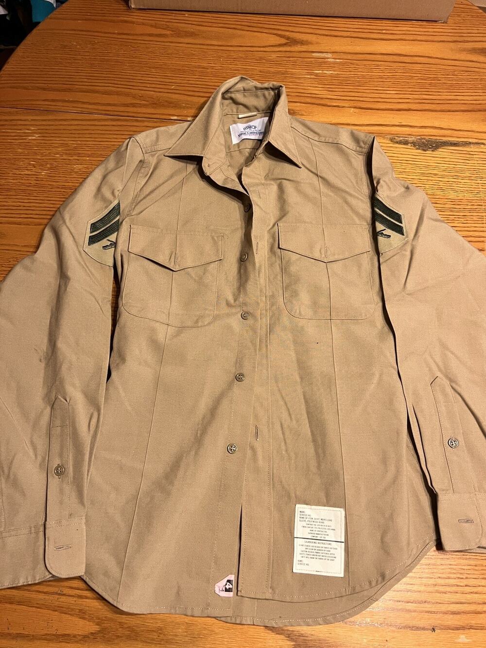 USMC DSCP Khaki Shirt Long Sleeve 15x34 Military Uniform Tan